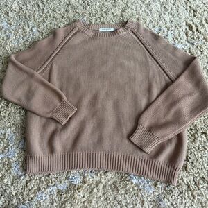 Perfect White Tee Evie Cotton Crewneck Sweater in Mocha